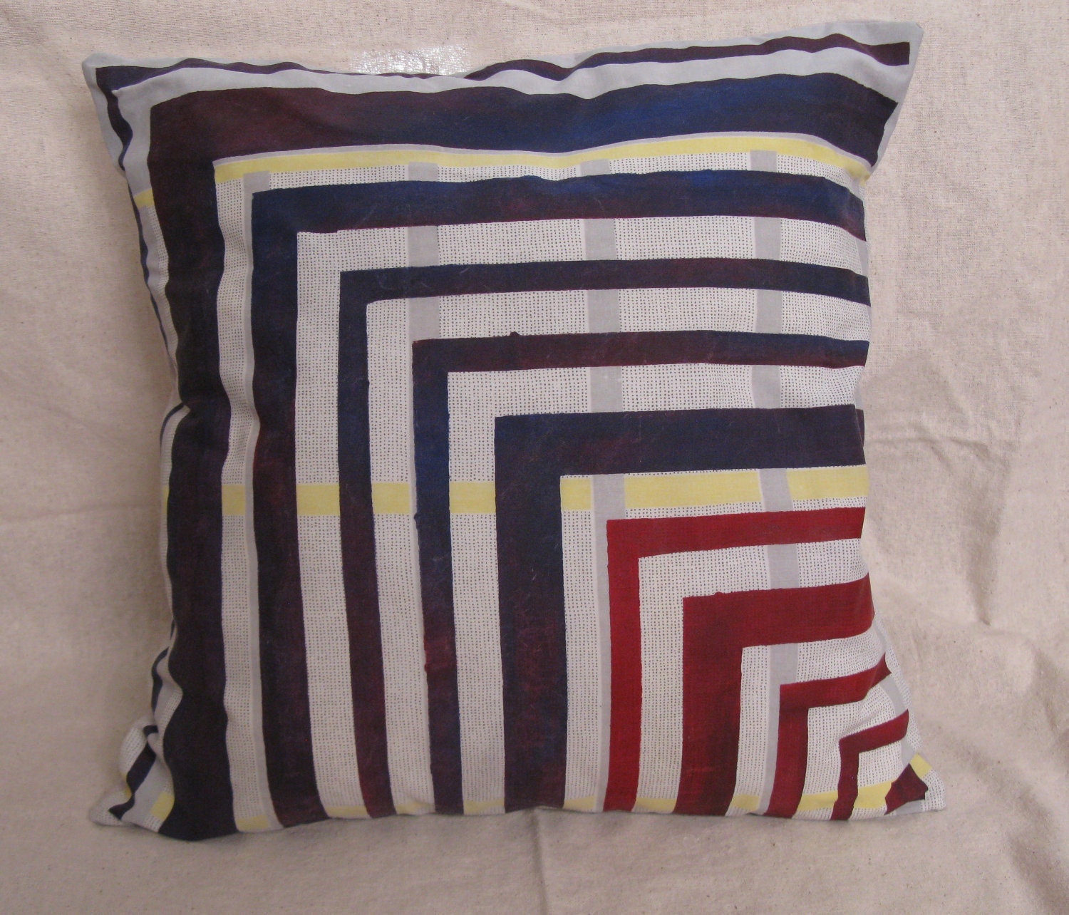 Geometric repurposed painted fabric pillow cover