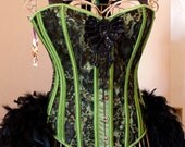 POISON IVY Burlesque Corset Showgirl Costume green black