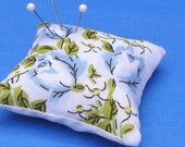 Emery Pincushion  / Pin Cushion - Vintage Handkerchief - Light Blue Roses