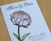 Peony Flower save the date card in pinks and greens