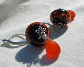 Black and Bright Orange Earrings - Carnelian, Black and Copper Lampwork