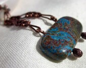 Teal and Copper Earrings - Jasper with antiqued chain