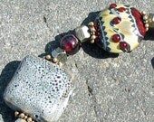 Black and Red Bracelet - ceramic and lampwork beads