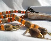 Orange Carnelian with Ocean Jasper Heart Pendant Necklace