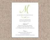 Initialed Rehearsal Dinner Invitations - Set of 12 Custom Invites - Bridal or Wedding Shower