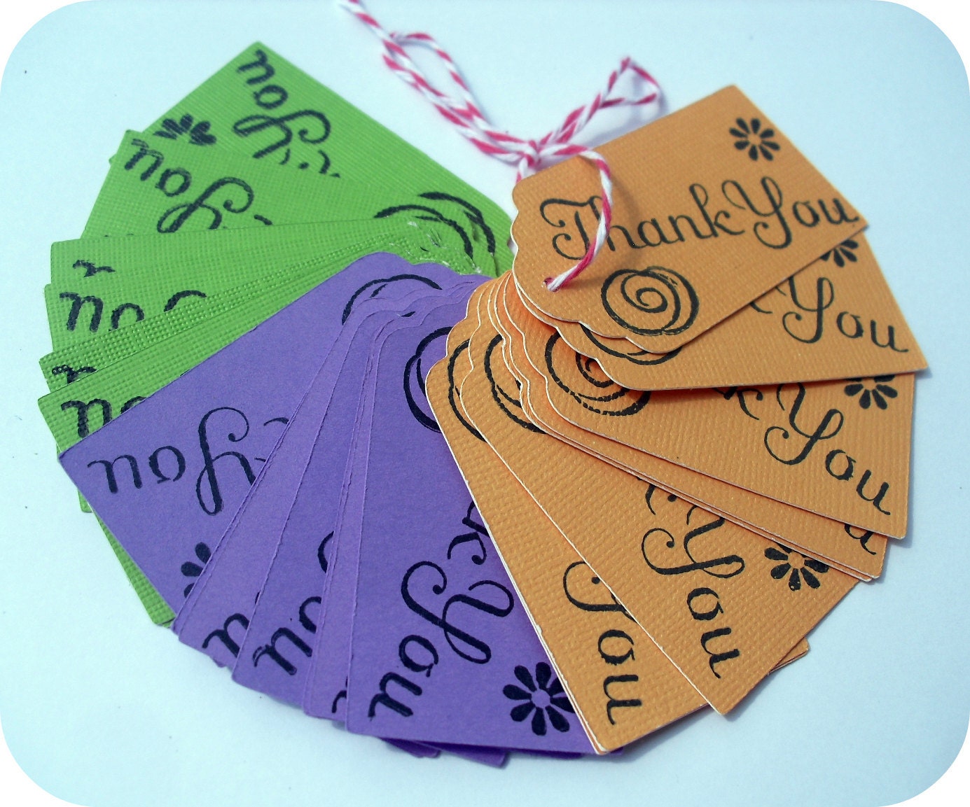 24 Assorted Thank You Tags - 2.5 Inches Hand Stamped
