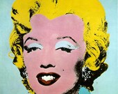 Free US shipping Handprinted Cotton Art Reproduction Applique Andy Warhol Marilyn in Blue 1967