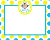 Boy Mod Monkey Custom Party Thank you card in Yellow and Blue