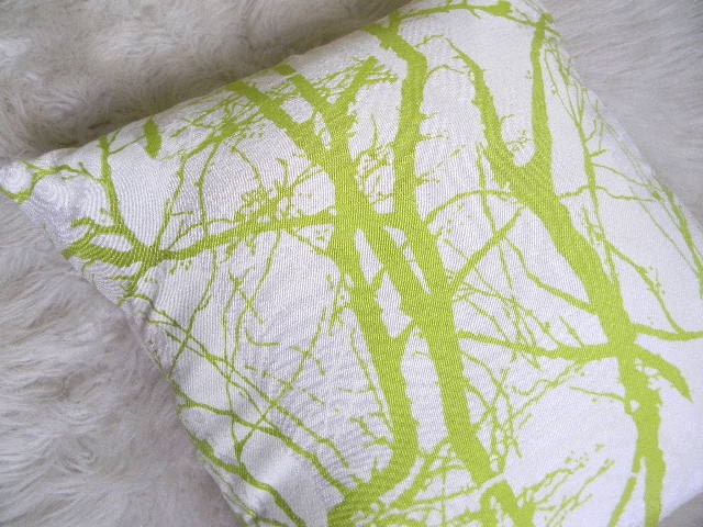 modern birch tree in green pillow cover 18x18"