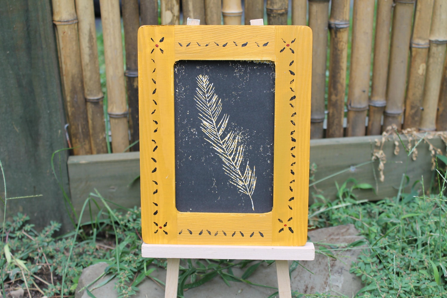 Framed Original Linocut of Feather
