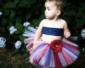 Patriotic Tutu Red White Blue Baby-Girls 4T Boutique Style Custom Made With Matching Flower Headband