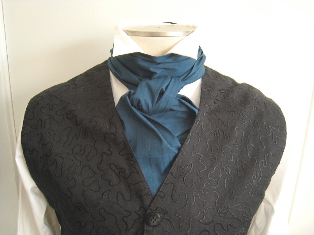 70" Cravat, in peacock blue.  A formal tie for your wedding costume.  Extra long for the big and tall gentleman.