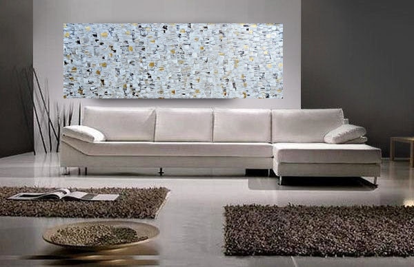 xxl Large Abstract Painting Original 72X36 white gold brown Texture Artwork Modern Fine oil canvas acrylic Made to order by OTO