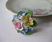 Dainty Denton China Vintage Floral Porcelain Brooch