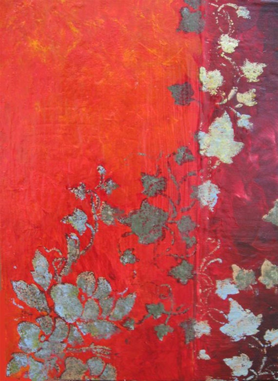 Flower, vine, red, Print, 11x14 inch with double mat, Bright, cheery