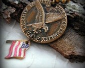 Vintage Eagle Medallion FOE with American Flag Assemblage  Unisex Necklace