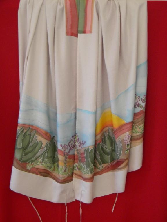 Tallit 79 in x 44 in (200 cm x 110cm) Viscose and Hand painted silk