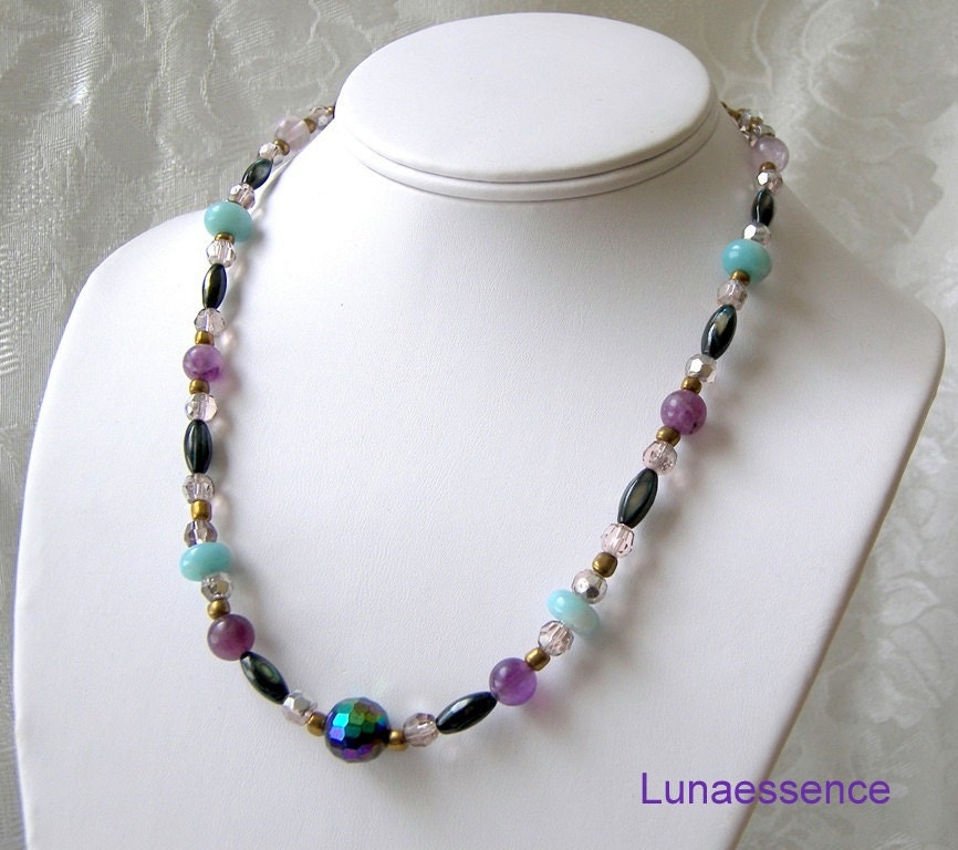 Hand Beaded Aqua Amazonite and Fluorite Necklace