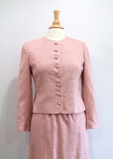 Vintage Wool Suit Pink Womens Suit - S/M Petite