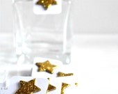 12 Gold Glitter Star Mini Tags Threaded White