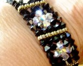 5 Strand Jet and Clear Swarovski Crystal Bracelet