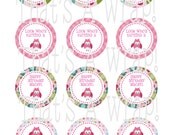 Owl Party Circles in Pink DIY Printable Cupcake Toppers Favor Tags Labels