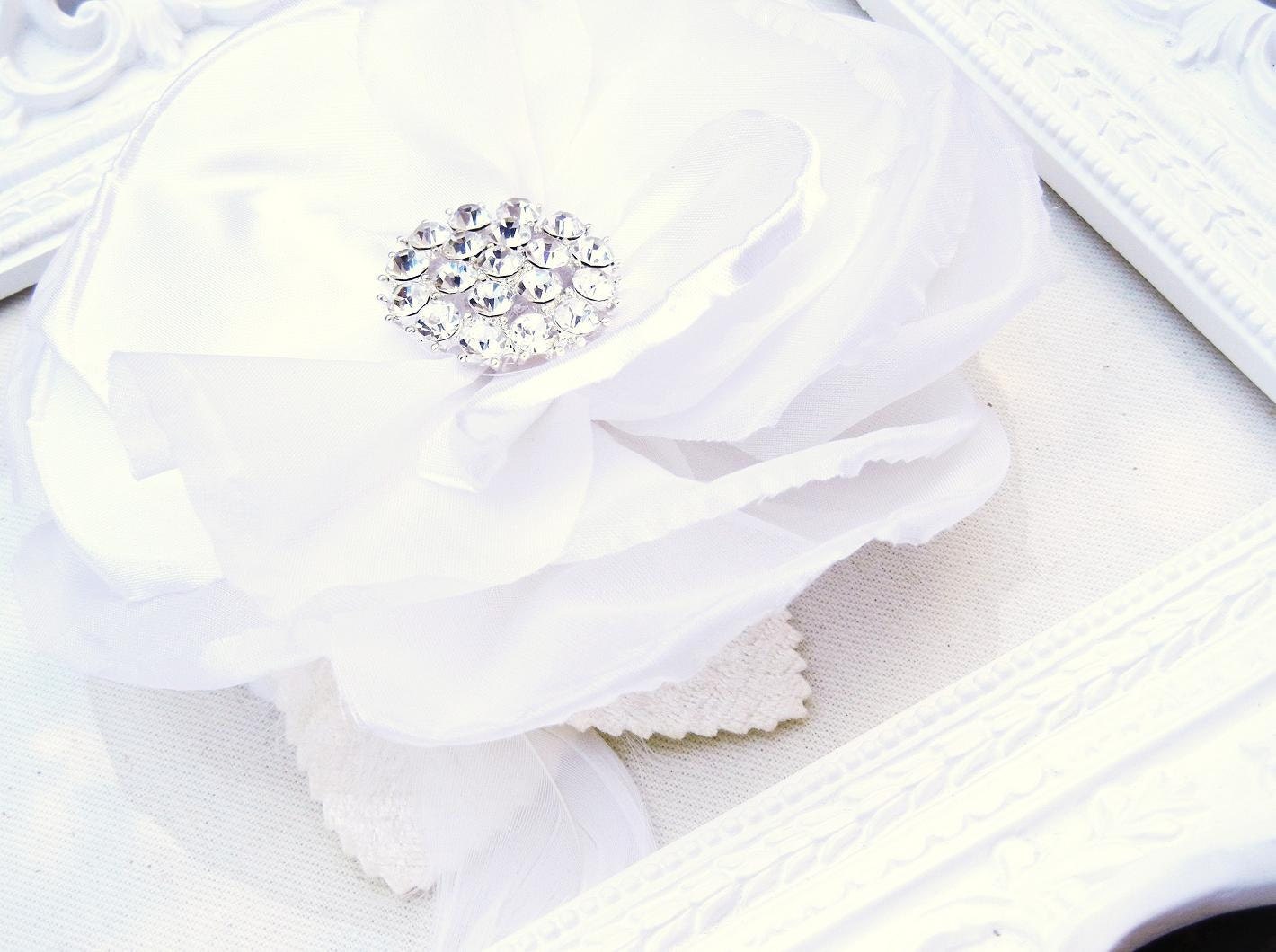 Wedding Hairpiece Off White Bridal Special Occasion Fascinator with Rhinestone Center and Feather- Mia