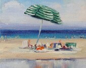 MINT UMBRELLA - Expressive & Colorful Seascape of Beach Umbrella - Open Edition Print 5"x5"