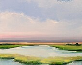 AWAKENING - Serene, SUNSET, OIL landscape of Salt Marsh - Open Edition Print 6"x6"