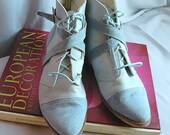 sz 8 M Blue Suede Harness Ankle Boots Eur 38 .5 UK 5 .5 Laceup Flat Leather USA