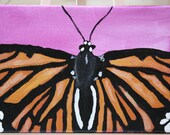 5x7 Original Painting, Monarch Butterfly, on pink