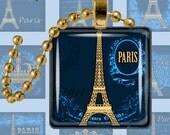 Night Paris. Gold Eiffel tower and French Crowns. 1x1 inch square tiles. Digital Collage Image for pendants. 302
