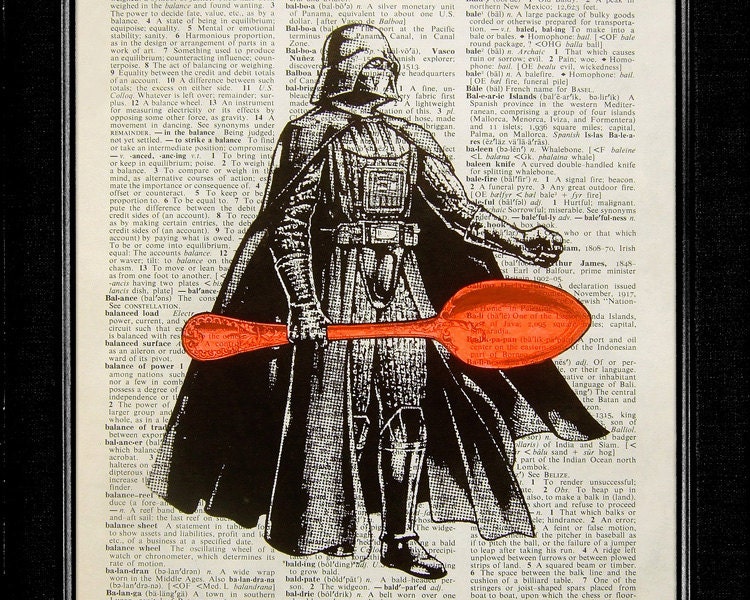 Star Wars - He's got a new lightsaber - ORIGINAL ARTWORK hand painted art print on 8x10 Vintage Dictionary page, Dictionary art, Art print