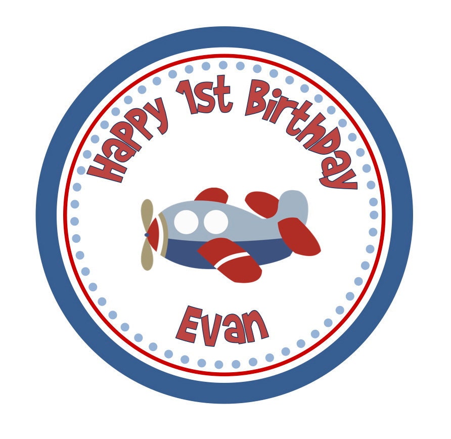 Iron on Transfer DIY - Red and Blue Airplane - Boys 1st Birthday Party - Custom Personalized Name for First Birthday - Logan