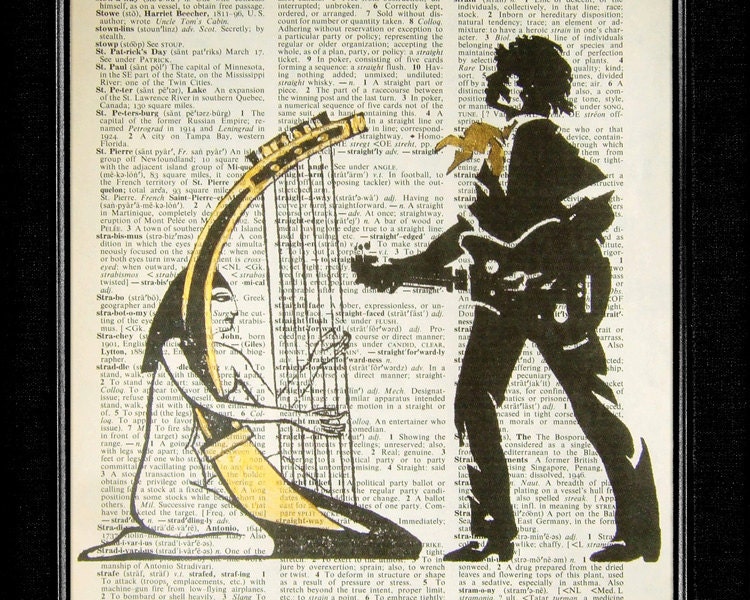 Music Print - Let's Jam - ORIGINAL ARTWORK hand painted on Upcycled Dictionary Page Upcycled Book Art Upcycled Art Print Upcycled Book Print
