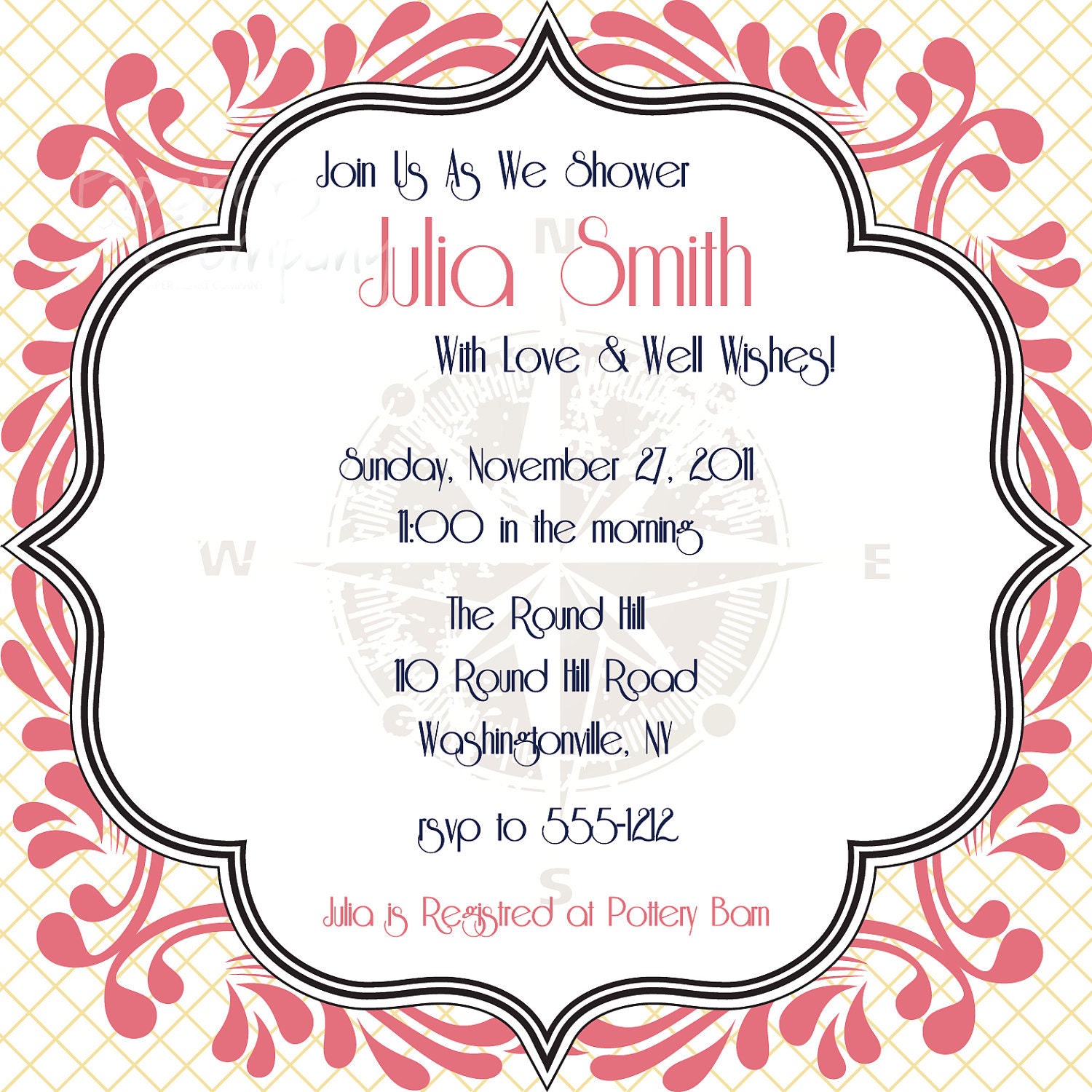 VINTAGE COMPASS Bridal Shower/Jack & Jill Shower/ Party Invitation - DIY - Digital Design