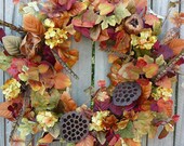 Fall Home Decor Wreath - Neutrals, Feathers, and Autumn Leaves Wreath