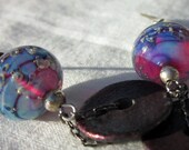 Cranberry Glass Earrings - Raku discs - Rose earrings