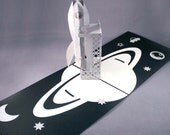 space age popup silver rocket and planets card