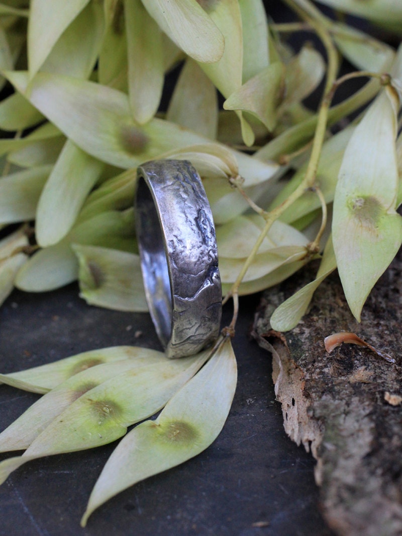 Mens handmade silver ring band: Essence of Storm