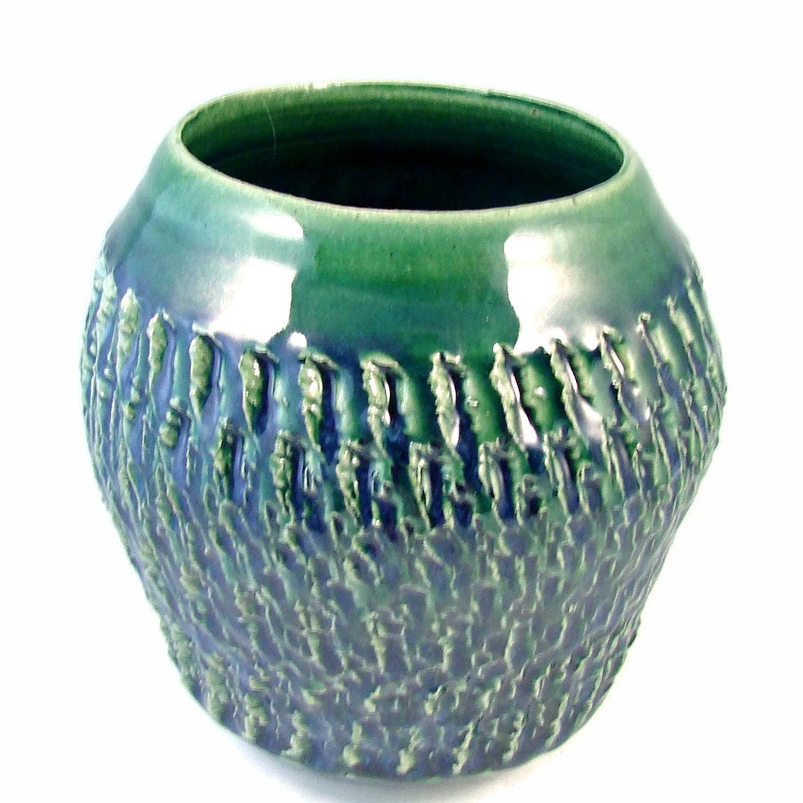 Green Vase - Handmade Ceramic Textured Pottery / Wheel Thrown Stoneware / Ready to Ship