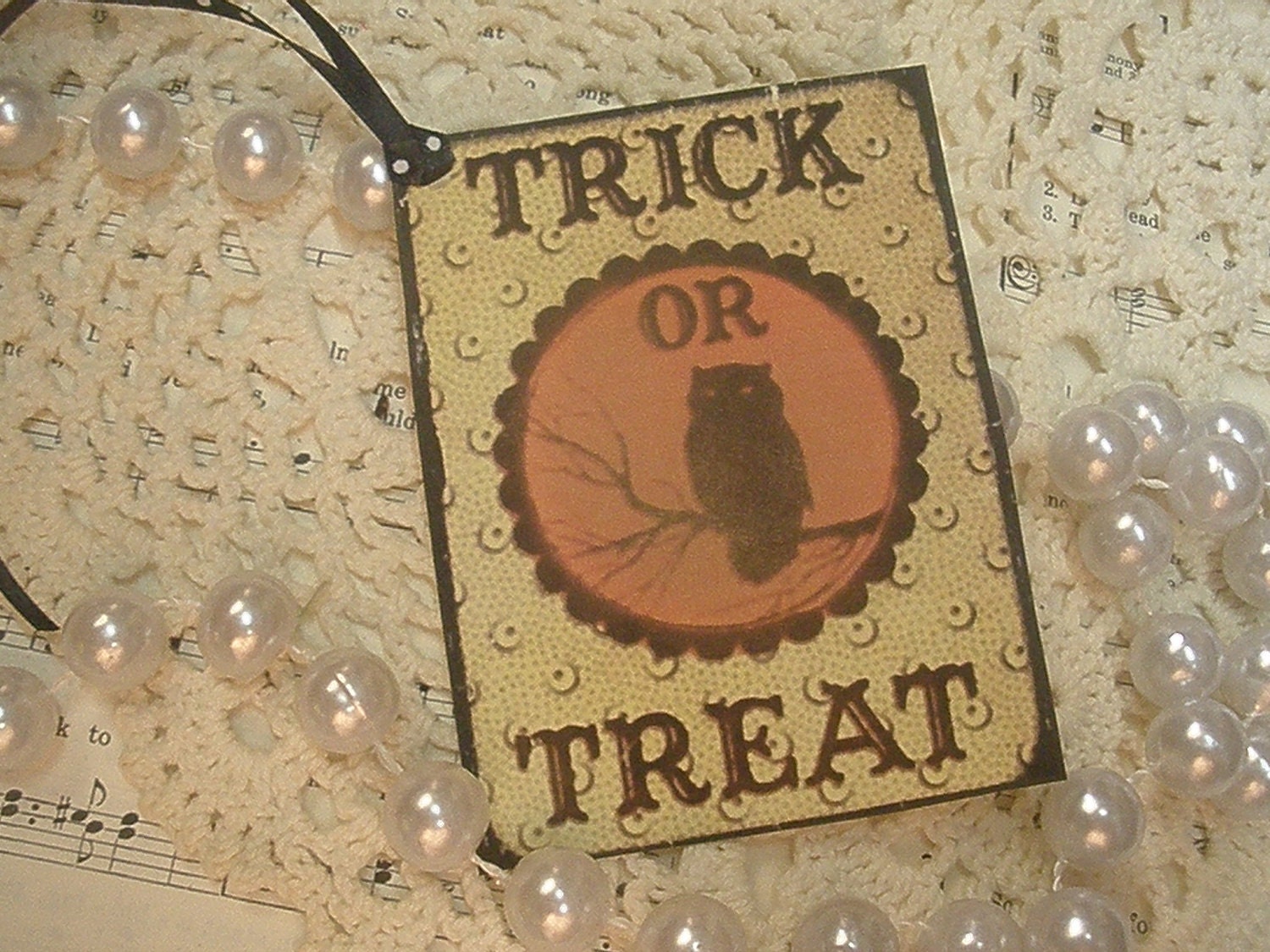 Distressed Shabby Chic Vintage Halloween Hang Tags Labels Gift Tags with Ribbon Set of 3