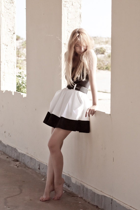 Color Block White Cotton Skirt With Pleat Pocket Detail- Made To Measure