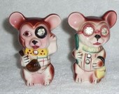 Vintage Lefton Mouse Mice Salt and Pepper Shakers Rhinestone Eyes Figurines