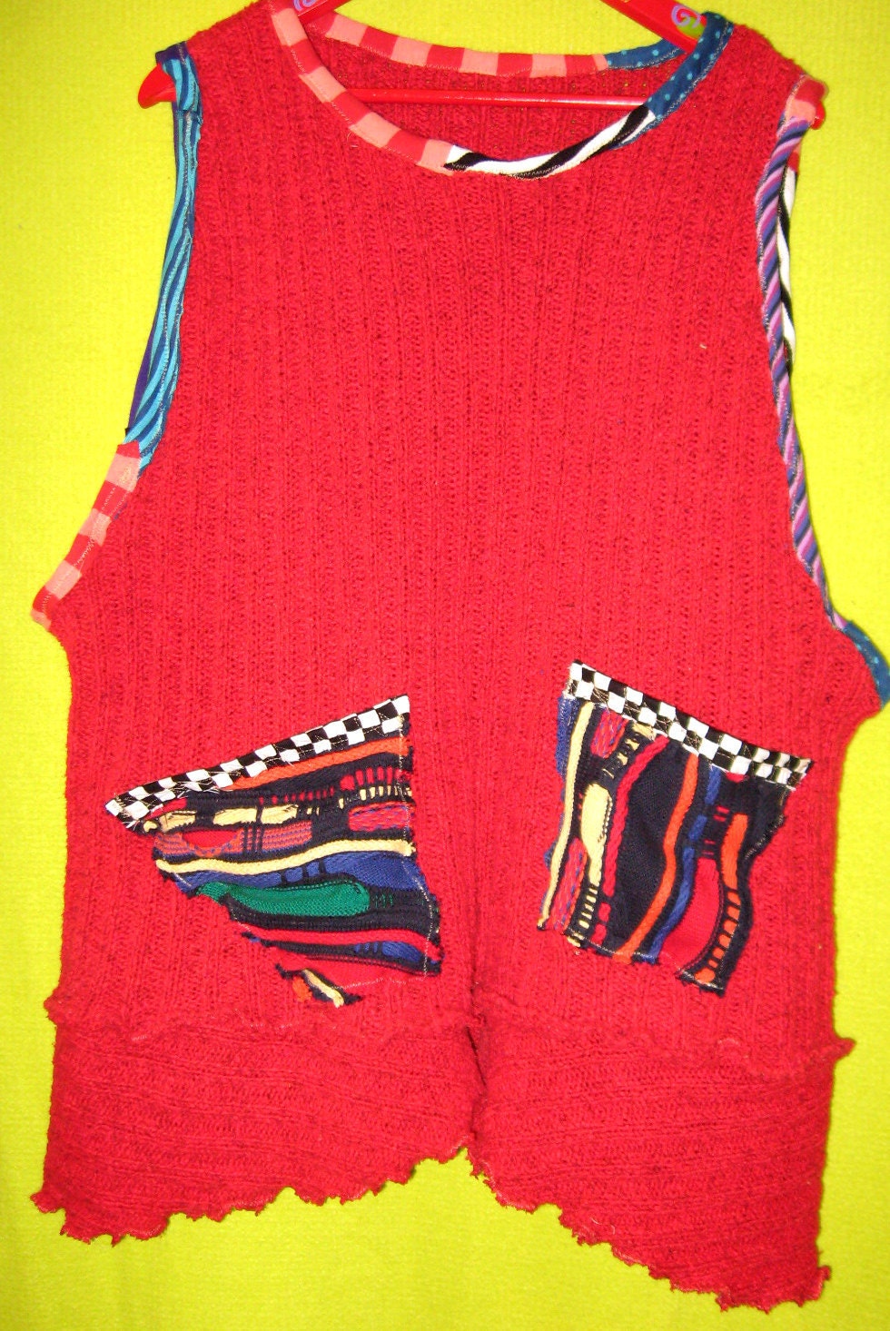 Upcycled funky Red Sweater Vest Plus size
