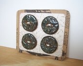 Dark Green Round Textured Stoneware Buttons - Set of 4