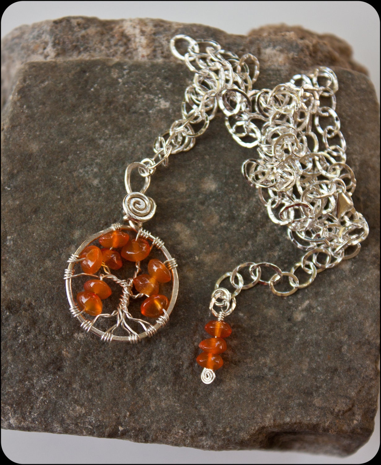 Mini Tree of Life Carnelian & Silver Necklace - TANGERINE