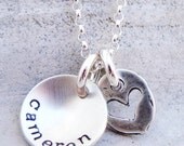 tiny hand stamped sterling silver disc tag mothers necklace
