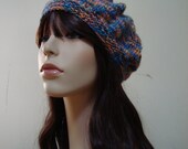 Hand Knit Hat- Beautiful Italian Wool Hipster Beret, Multicolored