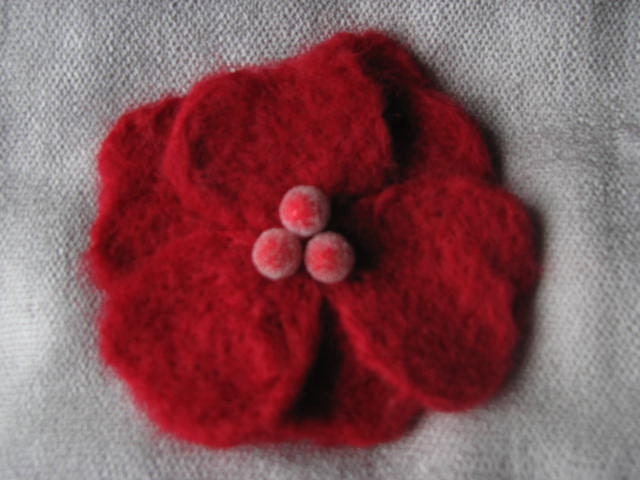 Felted flower hairclip wine red